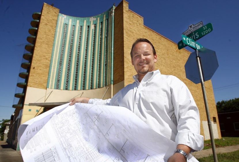 Edwin Cabaniss in front of the Kessler in 2009, shortly after he bought the old theater....