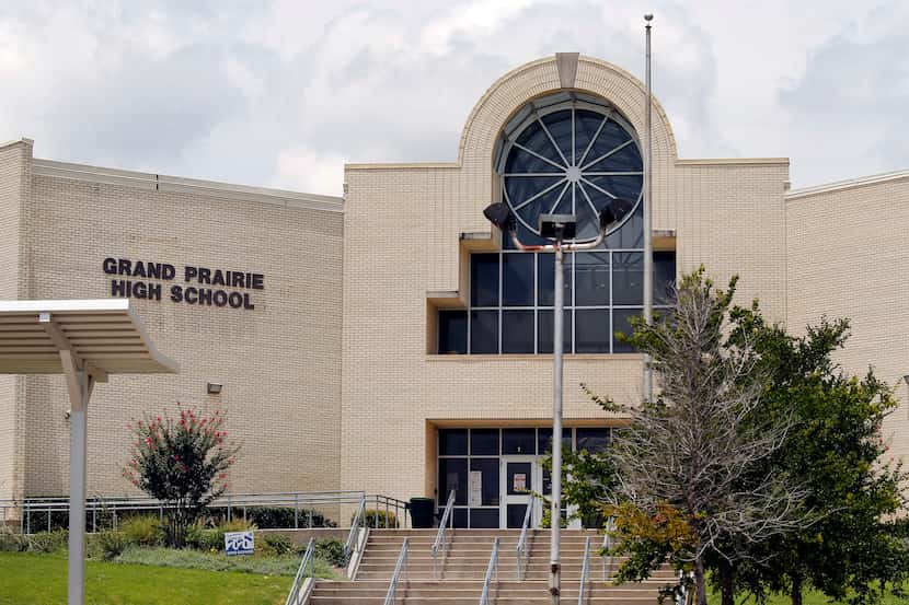 An exterior view of Grand Prairie High School in Grand Prairie, Texas, Thursday, June 25, 2020.