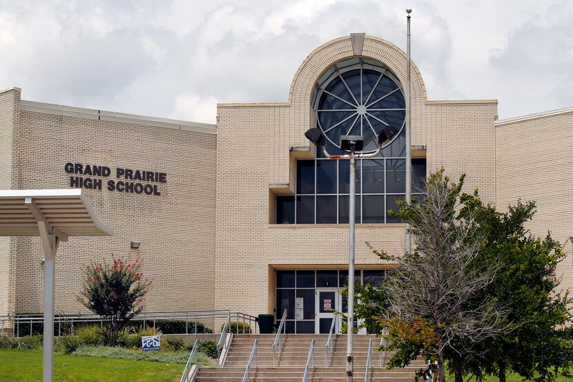 An exterior view of Grand Prairie High School in Grand Prairie, Texas, Thursday, June 25, 2020.