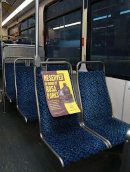  On Tuesday, this sign will mark front seats set aside in honor of Rosa Parks. (DART photo)