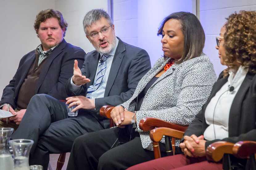 Panel members from left, Dr. Rodney Teague, clinical psychologist at Dallas VA Medical...