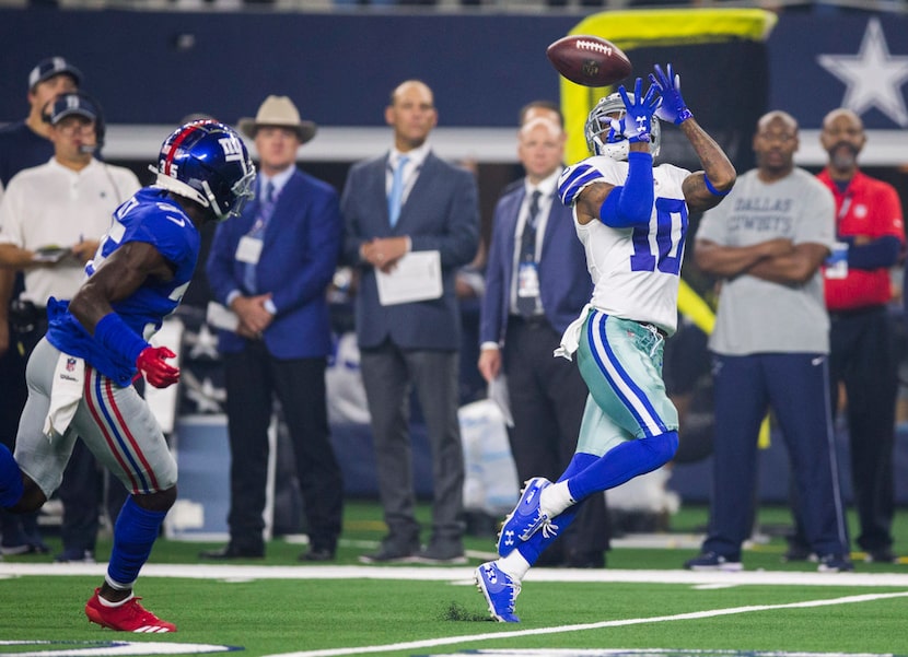 Dallas Cowboys wide receiver Tavon Austin (10) catches a pass and runs it in for a touchdown...