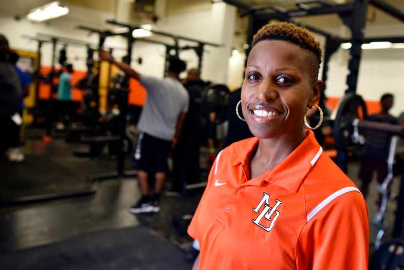 Desiree Allen, cornerback and special teams coach, photographed during a weight training...