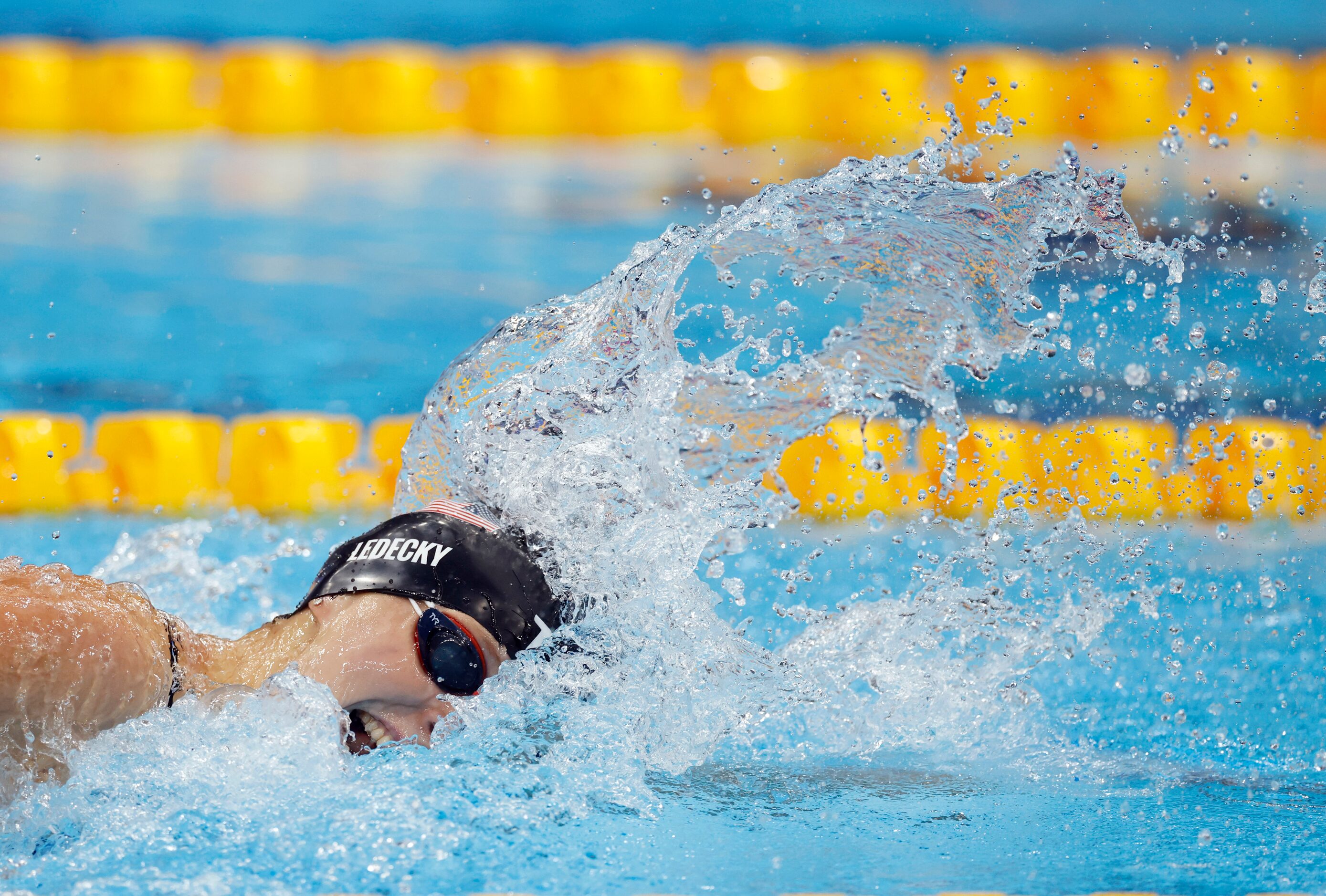 USA’s Katie Ledecky competes in the women’s 200 meter freestyle semifinal during the...