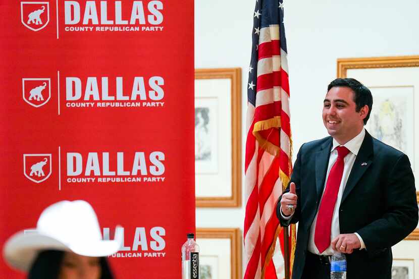 Brad Namdar gives a thumbs up as he takes the stage before a forum for Republican candidates...