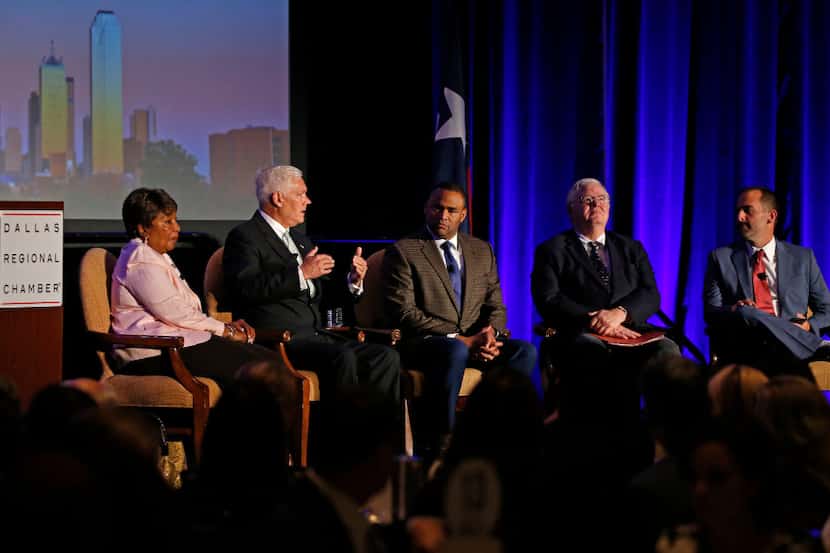 From left: U.S. Reps. Eddie Bernice Johnson, Pete Sessions, Marc Veasey,  and Joe Barton and...