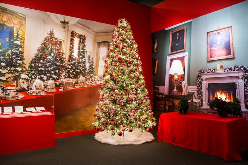 Decorations from the East Room are displayed at a Christmas exhibit at The George W. Bush...