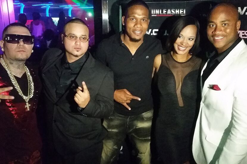 Among those at the party were (from left): Lil Cas, Swisha House artist Lil Young, and...
