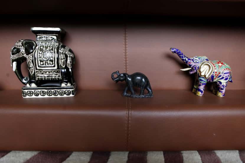 Elephant figurines at the home of D'Andra Simmons and Jeremy Lock in Dallas.