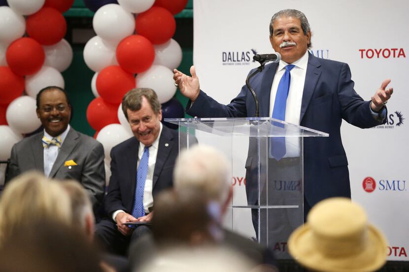 Dallas ISD Superintendent Michael Hinojosa speaks during a grant announcement at the Texas...