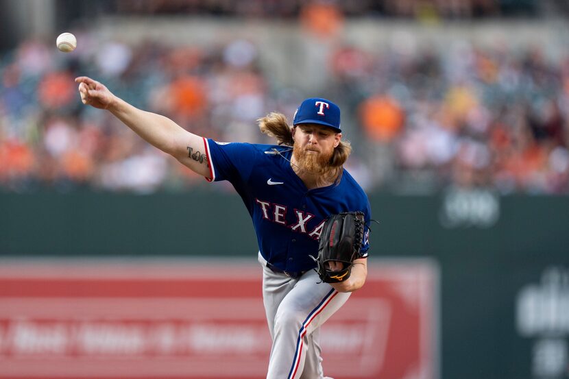 Texas Rangers starting pitcher Jon Gray delivered during the second inning of the team's...