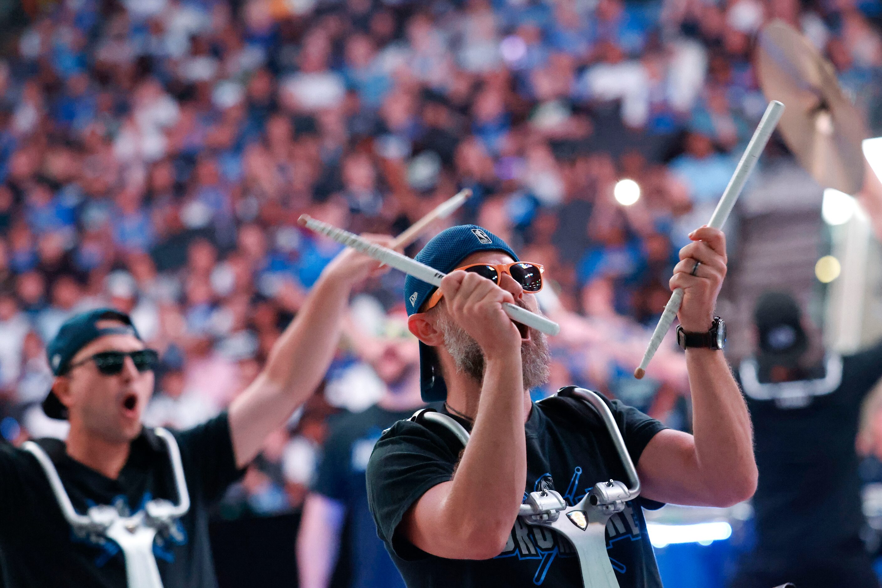 The Dallas Mavericks Drumline performs during a watch party of Game 1 of the NBA Finals...