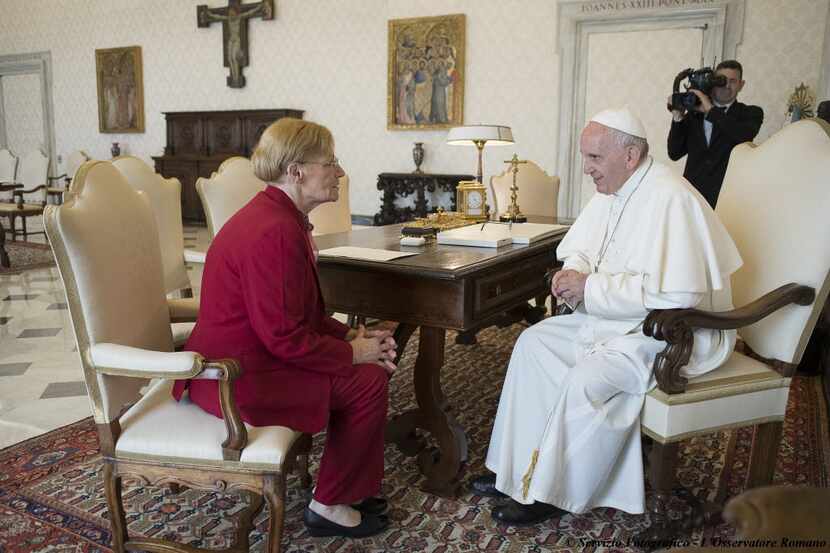 Pope Francis talks with Lidia Guerrero,  the Argentine mother of a man on death row in Texas...