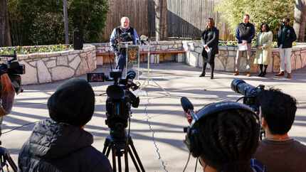 Gregg Hudson, Dallas Zoo president and CEO, speaks during a press conference at the Dallas...