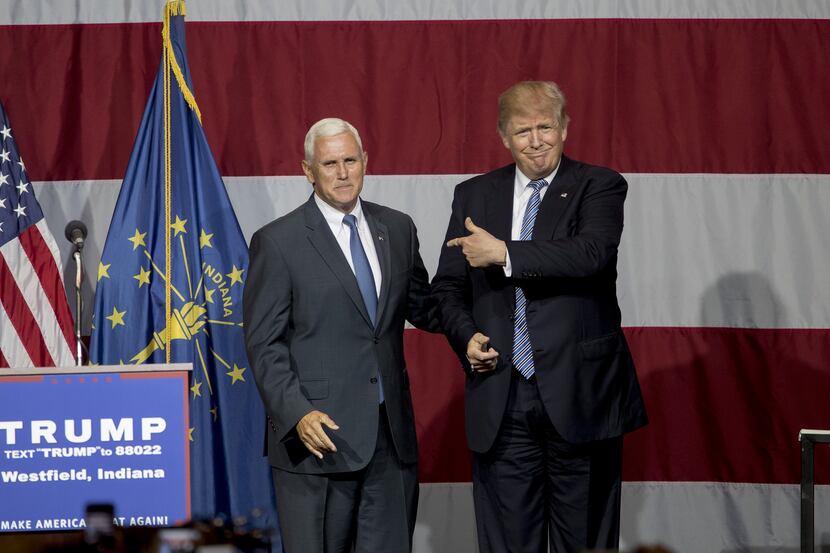 Republican presidential candidate Donald Trump greeted Indiana Gov. Mike Pence at the Grand...