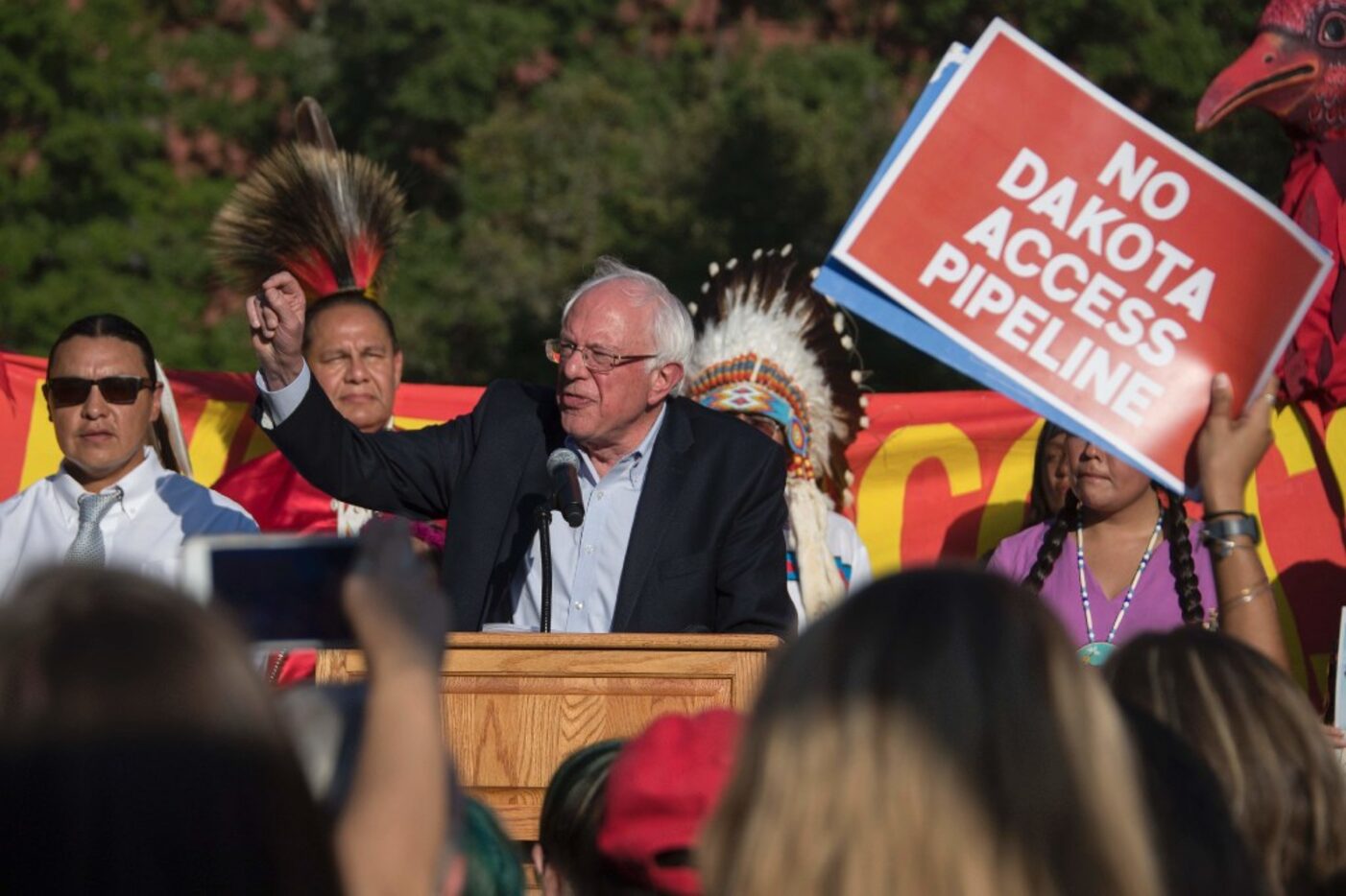 US Senator Bernie Sanders (C) speaks during a rally in front of the White House in...