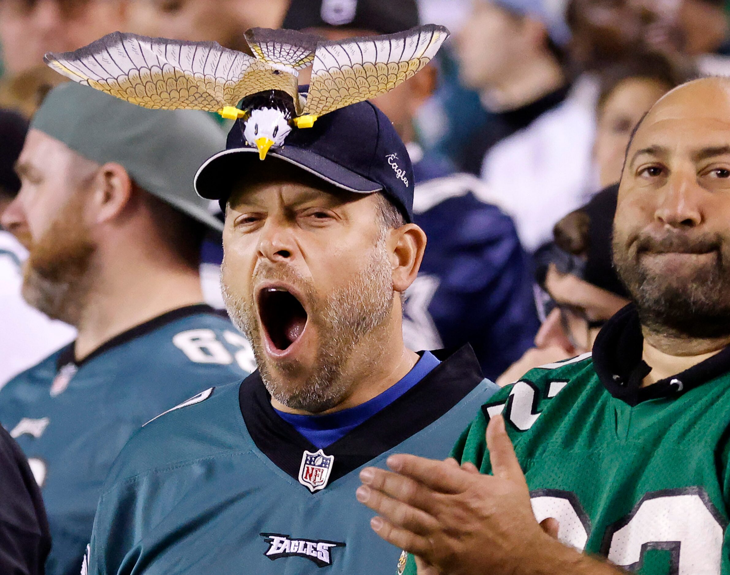 A Philadelphia Eagles fan yawns late in the the Eagles win over the Dallas Cowboys at...