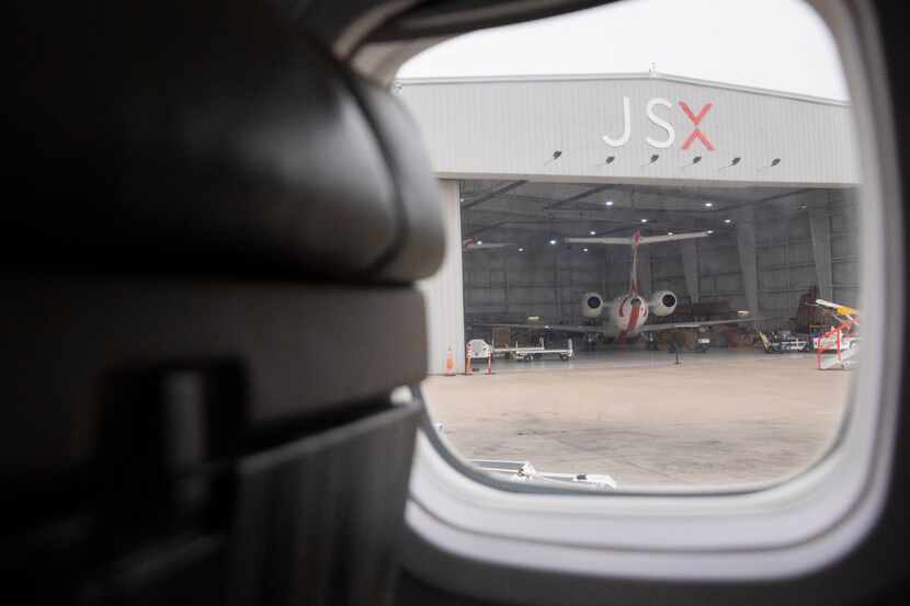 The JSX hangar seen from the inside of a JSX ERJ145 at Dallas Love Field Airport in Dallas...