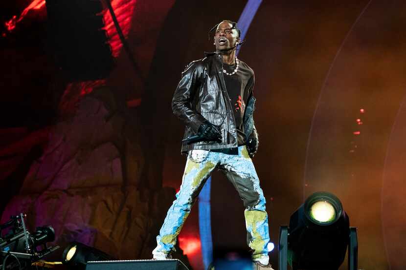 Travis Scott performs at day one of the Astroworld Music Festival at NRG Park on Friday,...