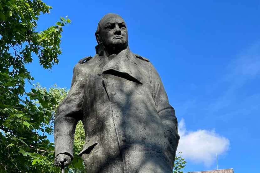 Statue of World War II-era British Prime Minister Winston Churchill in central Prague....