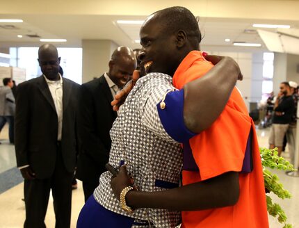 Philip Machok reunites with his aunt Nyak Marol Kur. 