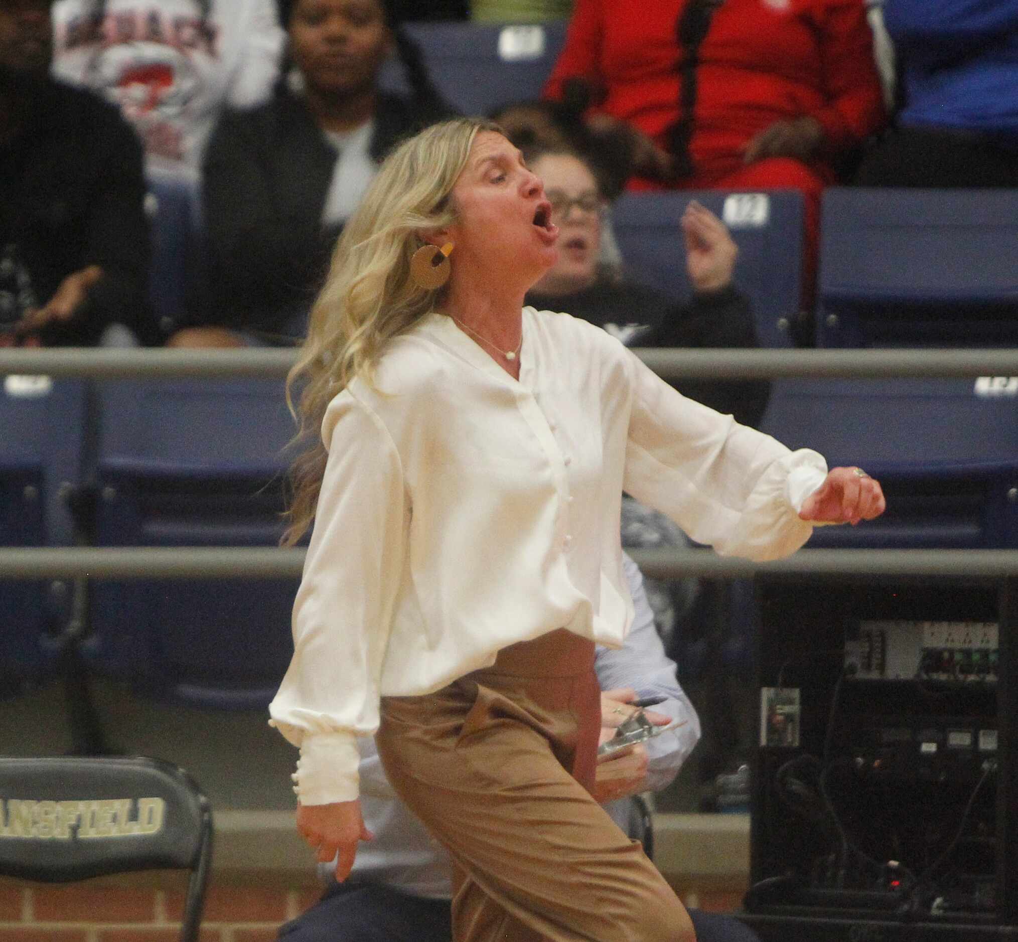 Mansfield Legacy head coach Michelle Morris yells a message to her players in the final...