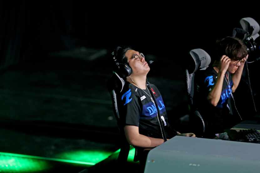 Dallas Fuel Kim "Edison" Tae-hun (7) reacts after they were swept by the Houston Outlaws 3-0...