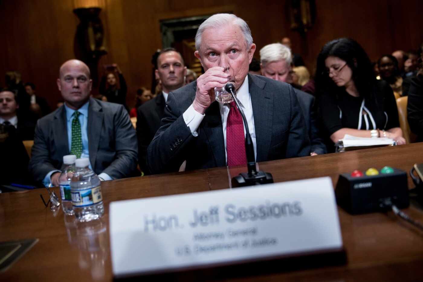 Matthew Whitaker (left), former chief of staff to Attorney General Jeff Sessions, will take...