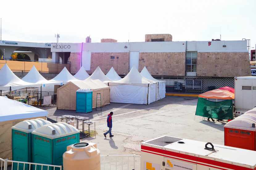 Tents installed to receive migrants at Ciudad Juarez's Instituto Nacional de Migracion. The...