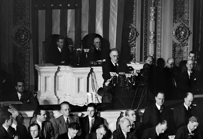 In this Dec. 8, 1941 file photo, President Franklin Roosevelt speaks to a joint session of...