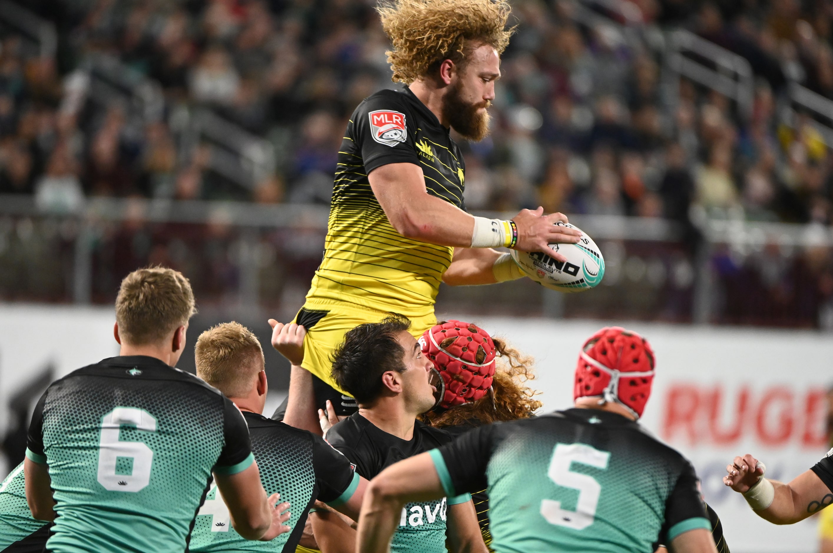 Houston’s Willie Britz goes up for a lineout during a Major League Rugby match between the...