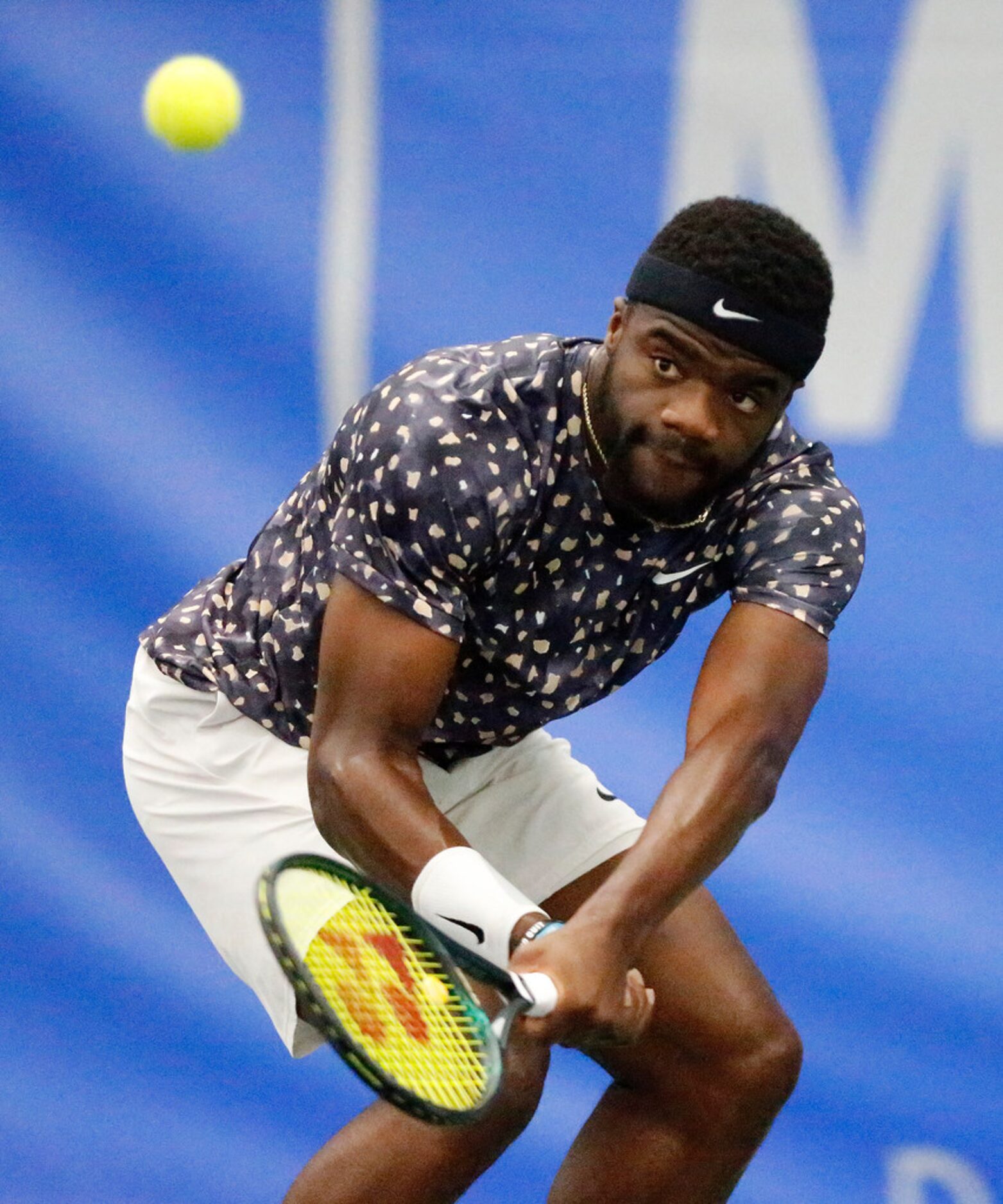 Frances Tiafoe returns volley as he played Denis Kudla in a match during the RBC Tennis...