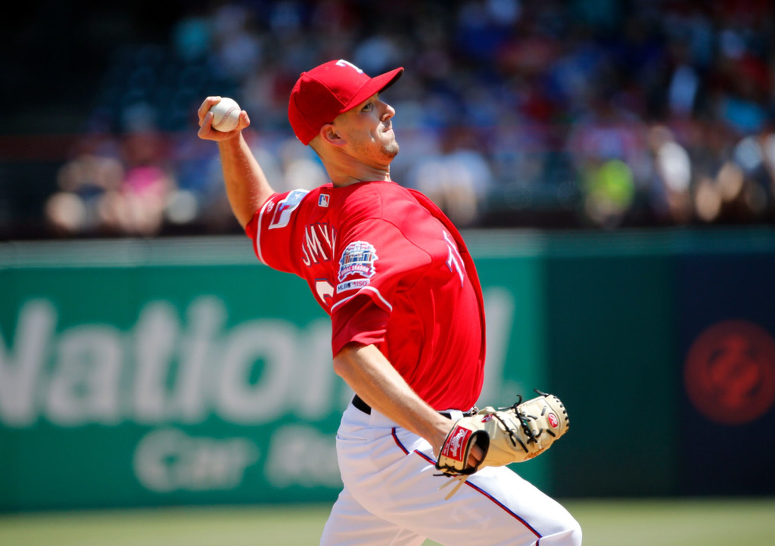 Texas Rangers starting pitcher Drew Smyly (33) pitches against the Oakland Athletics during...