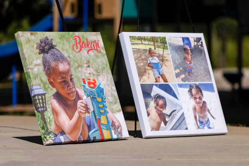 Photos of three-year-old Bakari Williams sit near the splash pad at Don Misenhimer Park...