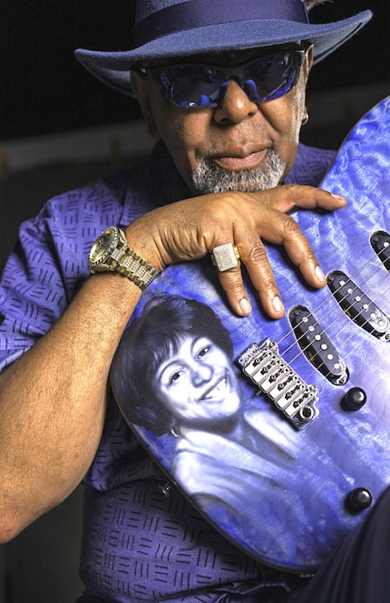 An image of Zac Harmon's late mother, Floreada Harmon, adorns his guitar. The blues musician...