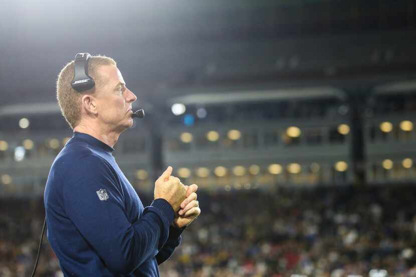 Dallas Cowboys head coach Jason Garrett paces the sidelines during the final moments of the...