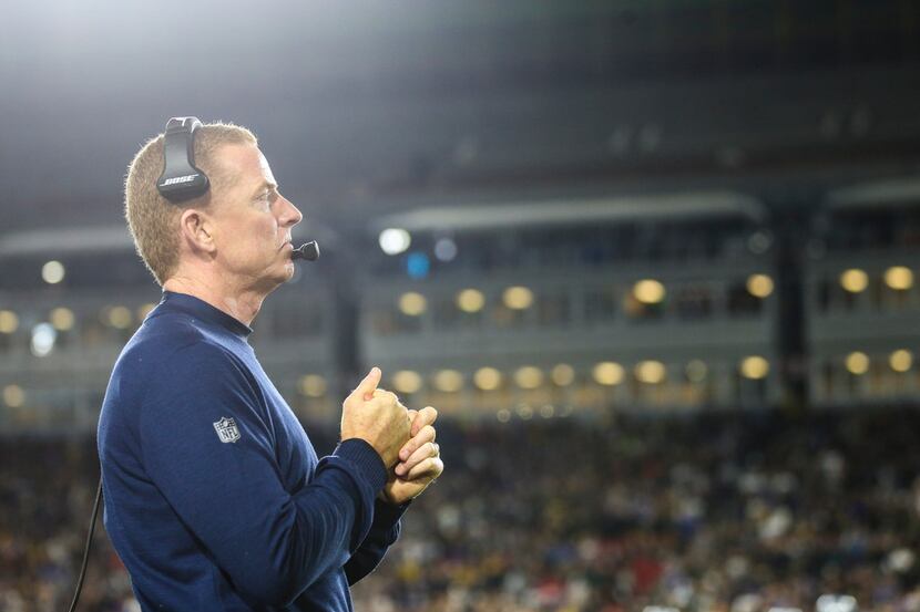 Dallas Cowboys head coach Jason Garrett paces the sidelines during the final moments of the...