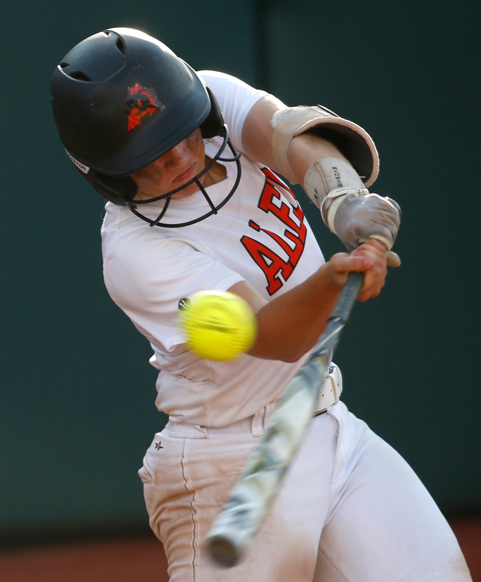Aledo's Morgan Brown (7) is unable to connect with a fastball while batting in the bottom of...