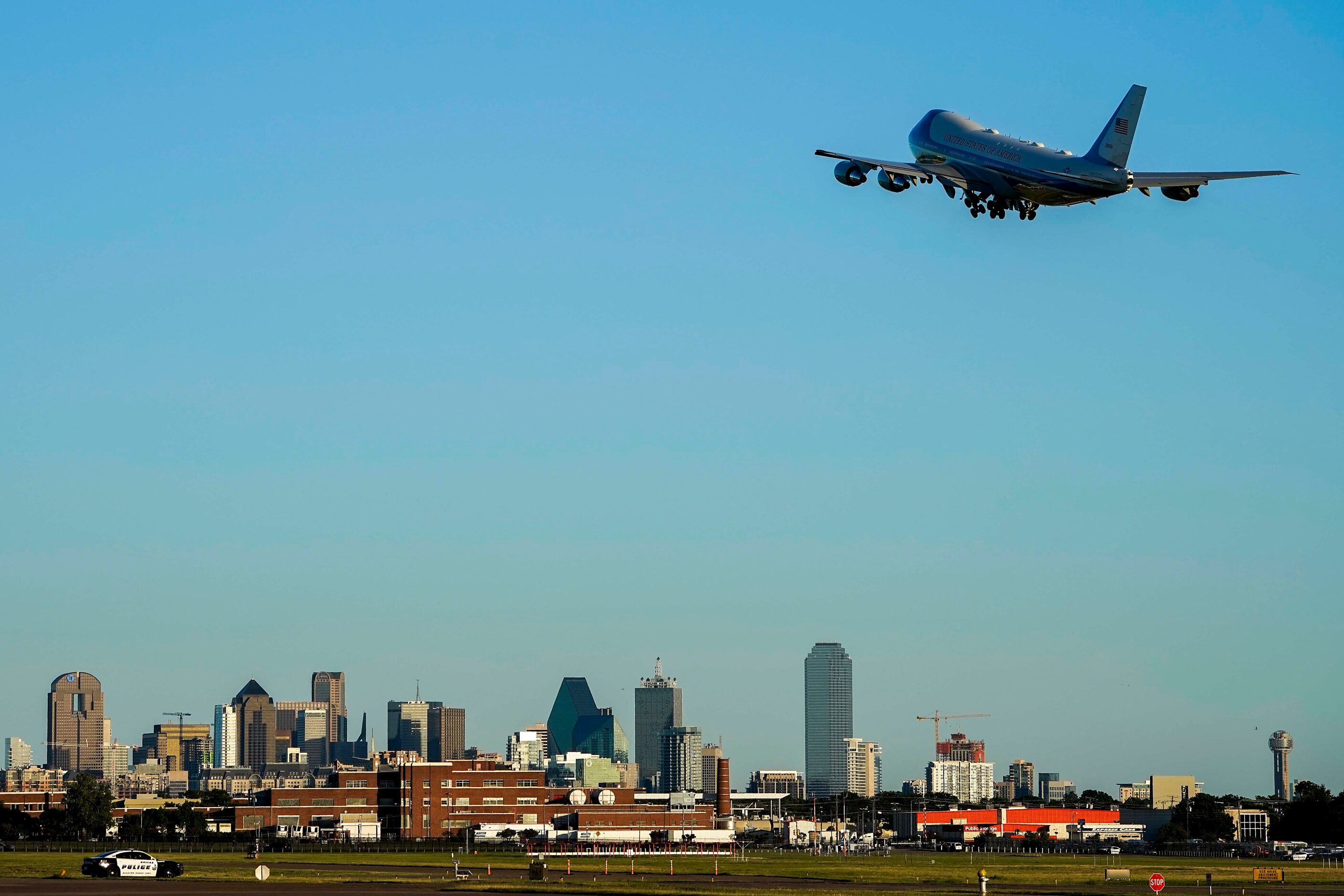 Air Force One departs Dallas Love Field Airport after President Donald Trump participated in...