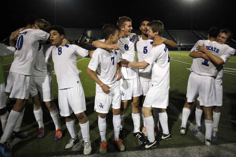 Byron Nelson players cheer as they win against Valley View during their 4A UIL State...