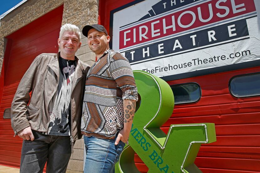 Derek Whitener, left, and his fiancé Victor Brockwell pose for a photograph at The Firehouse...