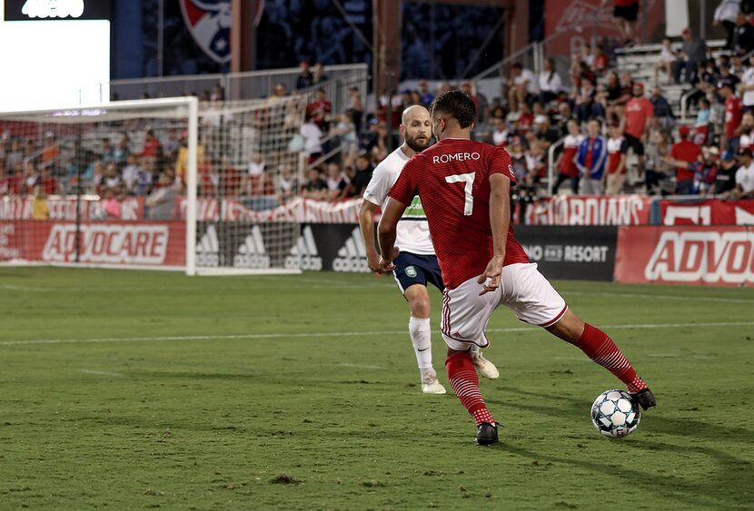 Oscar Romero of North Texas SC cuts back against the grain in the USL League One Final won...