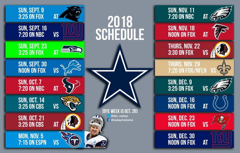 Dallas' 2018 schedule.