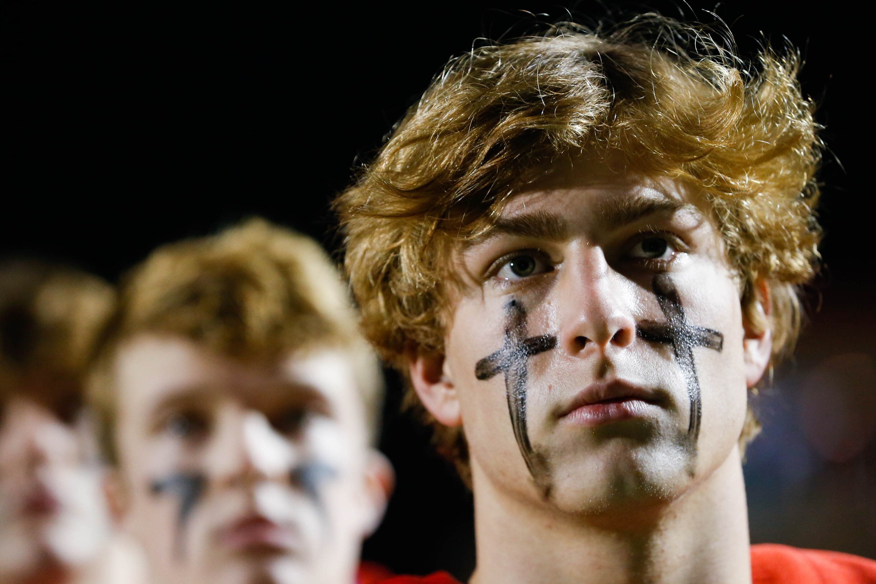 Parish Episcopal's Blake Youngblood (1) listens during the national anthem before the TAPPS...