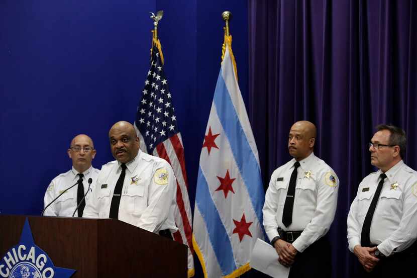 Chicago Police Superintendent Eddie Johnson speaks at a news conference.