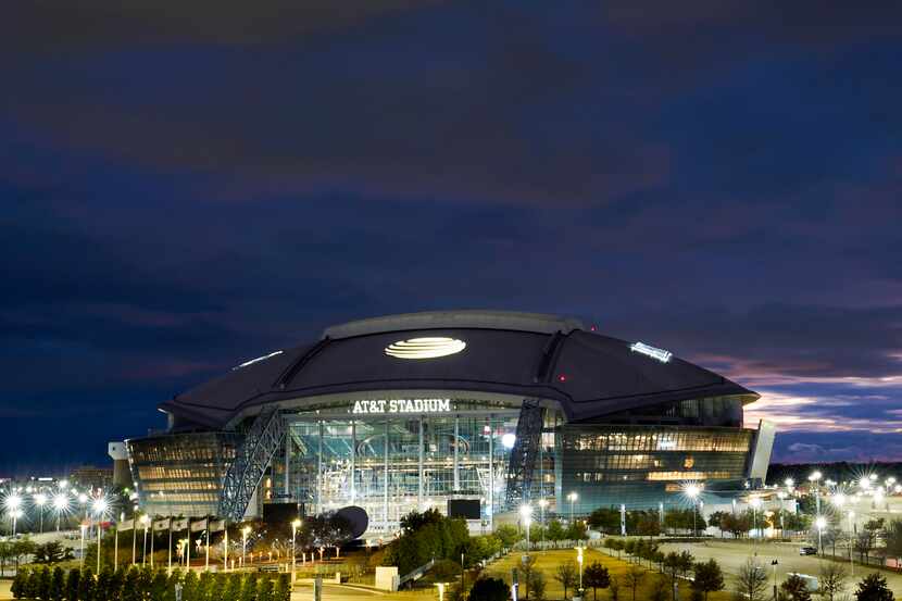 AT&T Stadium is seen at dusk on Sunday, Feb. 4, 2024, in Arlington. The stadium will be...