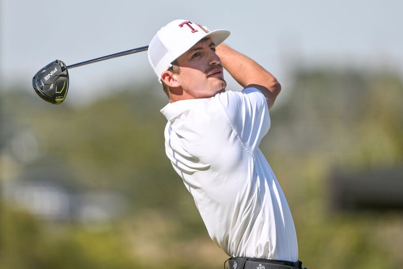 Texas A&M golfer Sam Bennett on the first tee during an NCAA golf tournament on Wednesday,...