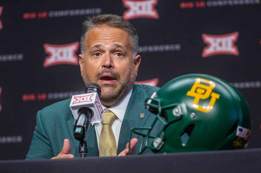 Baylor University head football coach Matt Rhule speaks at a press conference during the Big...