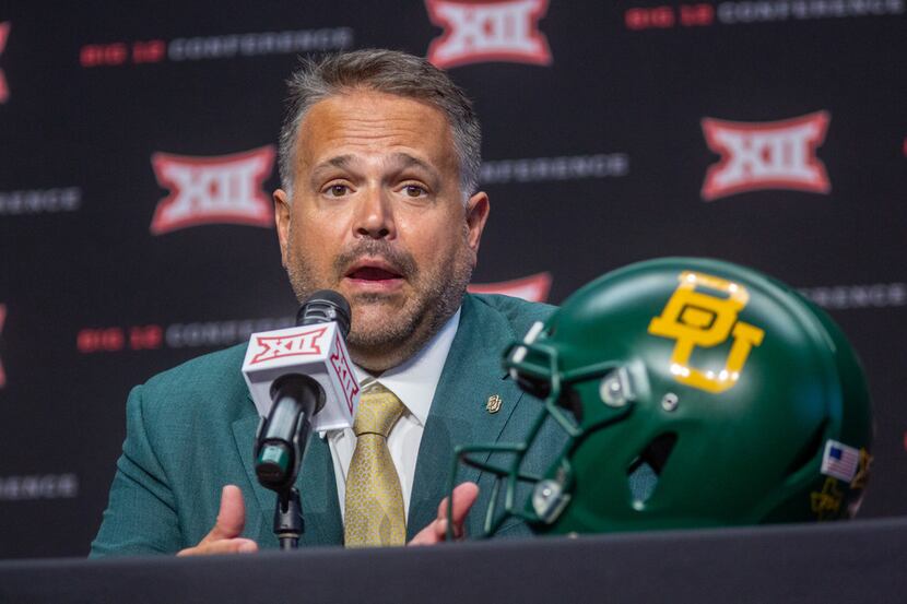 Baylor University head football coach Matt Rhule speaks at a press conference during the Big...