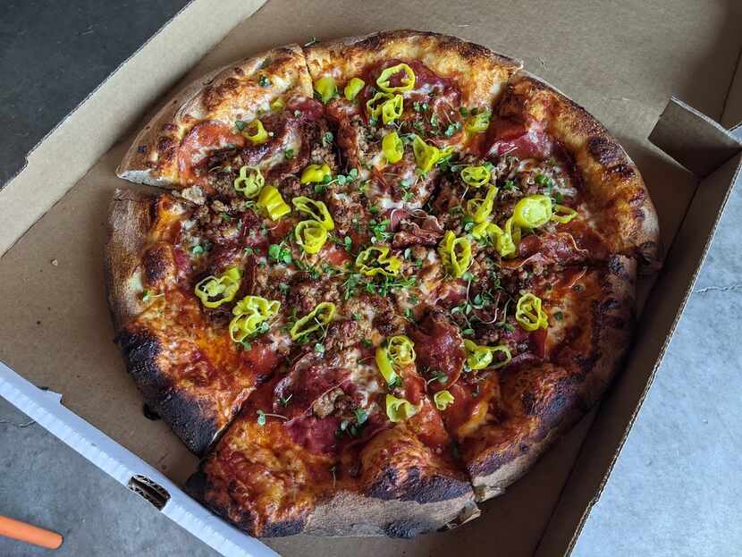 The Gabagool, a loaded spicy Italian pizza from Black Cat Pizza in Fort Worth.
